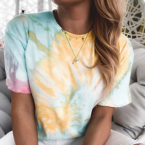 

Women's Geometric Tie Dye Blouse Daily Going out Blue / Purple / Yellow / Fuchsia / Orange