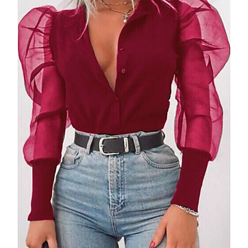 

Women's Solid Colored Blouse Daily Wine / White / Black / Purple
