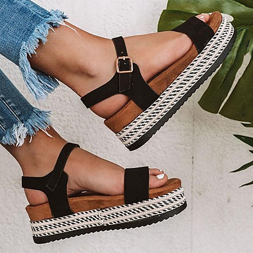 

Women's Sandals Summer Wedge Heel Open Toe Daily Suede Red / Khaki / Black