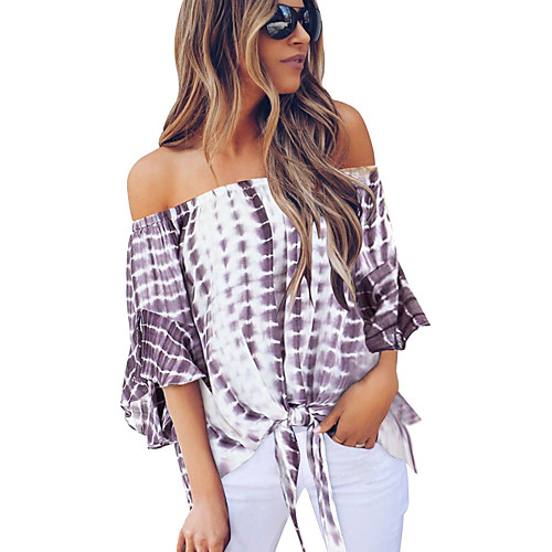 

Women's Daily Weekend Basic Loose Shirt - Snake Print Print / Knotted Off Shoulder Purple