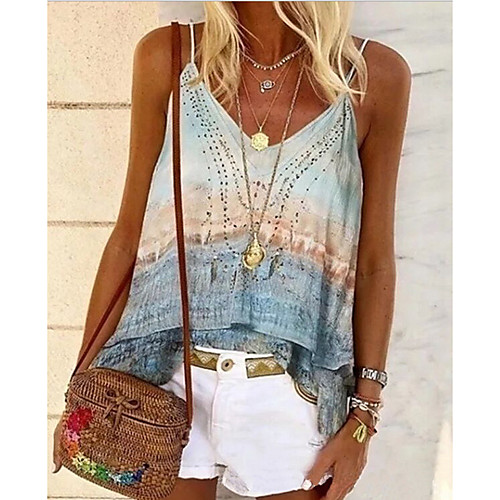 

Women's Geometric Tank Top V Neck Daily Summer Blue Blushing Pink Orange Green Gray S M L XL 2XL 3XL 4XL 5XL