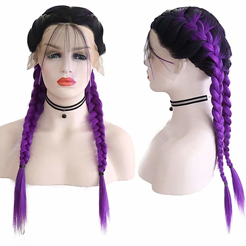 

Synthetic Lace Front Wig Box Braids Middle Part with Baby Hair Lace Front Wig Long Ombre Purple Synthetic Hair 18-26 inch Women's Soft Adjustable Party Purple Ombre