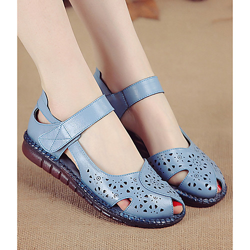 

Women's Sandals Summer Flat Heel Round Toe Daily Leather Red / Blue / Brown