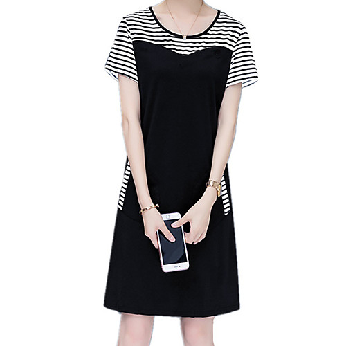 

Women's A Line Dress - Short Sleeves Striped Patchwork Summer Fall Casual Holiday Going out Slim 2020 White Black M L XL XXL XXXL