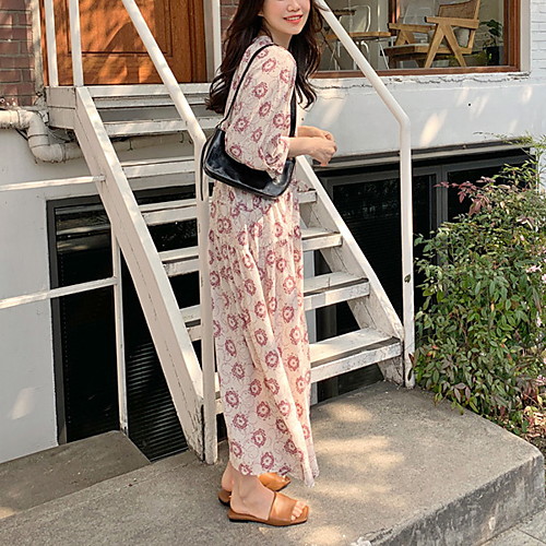 

Women's Sheath Dress - Long Sleeve Print Summer Casual Elegant 2020 Blushing Pink One-Size