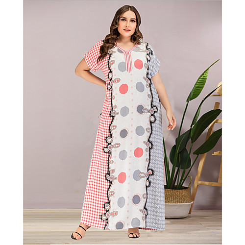 

Women's A-Line Dress Maxi long Dress - Short Sleeves Polka Dot Summer Casual Mumu 2020 Blushing Pink L XL XXL XXXL