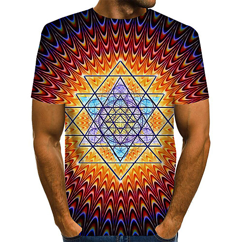 

Men's Geometric 3D Print T-shirt Street chic Exaggerated Daily Going out Rainbow