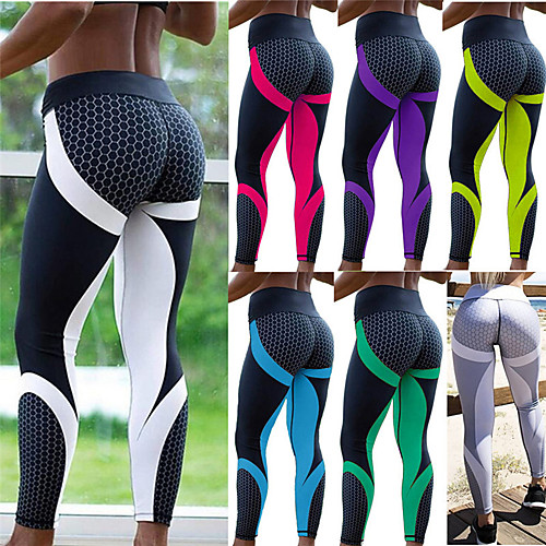 

Women's High Waist Leggings Running Tights Compression Pants Elastane Sports Winter Tights Leggings Yoga Running Exercise & Fitness Quick Dry Breathability Wearable 3D Print Honeycomb Purple Yellow