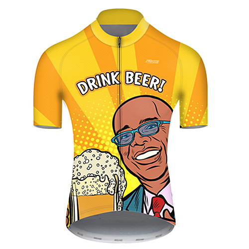 

21Grams Men's Short Sleeve Cycling Jersey Yellow Oktoberfest Beer Bike Top Mountain Bike MTB Road Bike Cycling Breathable Sports Clothing Apparel / Micro-elastic