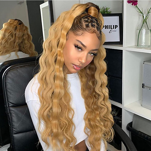 

Synthetic Lace Front Wig Curly Gaga Middle Part Lace Front Wig Long Ombre Blonde Synthetic Hair 22-26 inch Women's Heat Resistant Women Hot Sale Blonde Ombre / Glueless