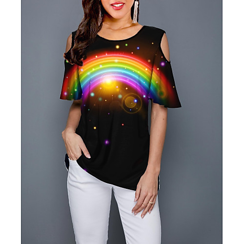 

Women's Rainbow Print T-shirt Daily Black