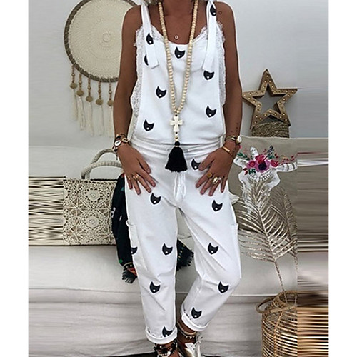 

Women's White Blue Red Jumpsuit Onesie, Geometric S M L