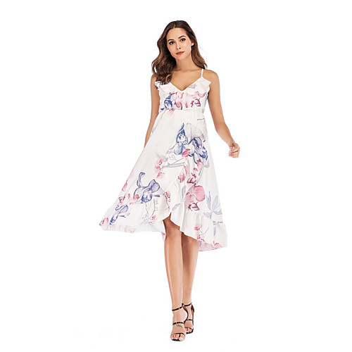 

Women's 2020 Blushing Pink White Summer Dress Elegant Sundress Floral S M