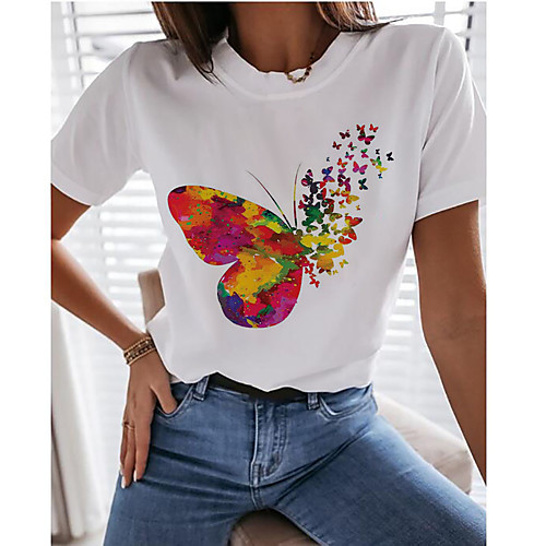 

Women's Rainbow Graphic Love Wins Print T-shirt Basic Casual / Daily White