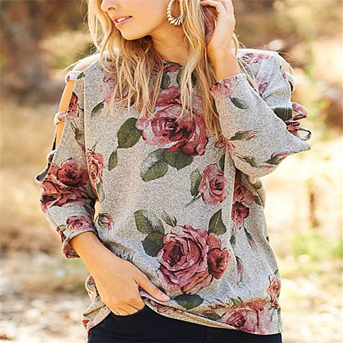 

Women's Floral Print T-shirt Daily Blue / Gray