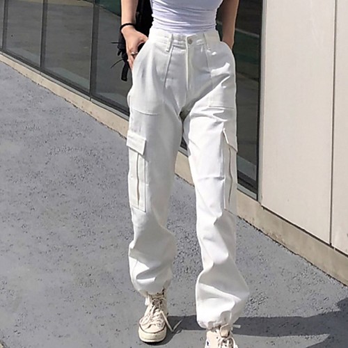 

Women's Basic Chinos Pants - Solid Colored White Black Blushing Pink S M L