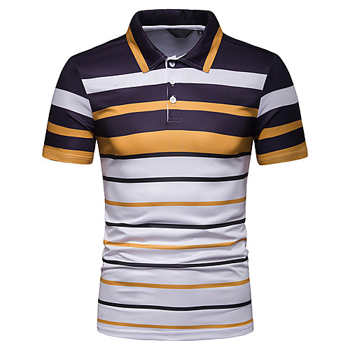 

Men's Striped Print Polo Basic Elegant Daily Going out Yellow / Green