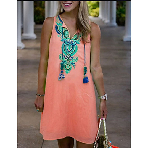 

Women's 2020 Red Green Summer Dress Casual Shift Print S M