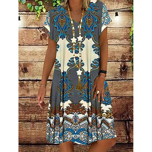 

Women's Shift Dress - Short Sleeves Floral Summer Elegant 2020 Red Yellow Khaki Green Gray S M L XL XXL XXXL XXXXL XXXXXL