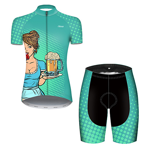 

21Grams Women's Short Sleeve Cycling Jersey with Shorts Black / Green Oktoberfest Beer Bike Breathable Sports Patterned Mountain Bike MTB Road Bike Cycling Clothing Apparel / Stretchy