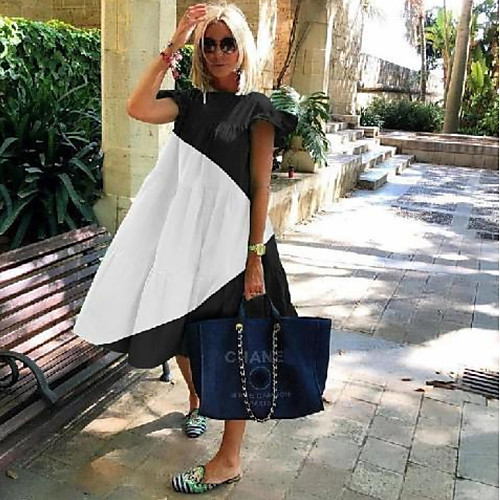 

Women's 2020 Blushing Pink Green Summer Dress Elegant Shift Color Block S M