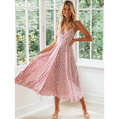 

Women's 2020 Blushing Pink Green Dress Mumu Summer A Line Floral S M