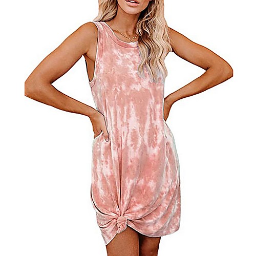 

Women's Shift Dress - Sleeveless Floral Tie Dye Summer Elegant Loose 2020 Blushing Pink Orange Light Green Gray Light Blue S M L XL XXL