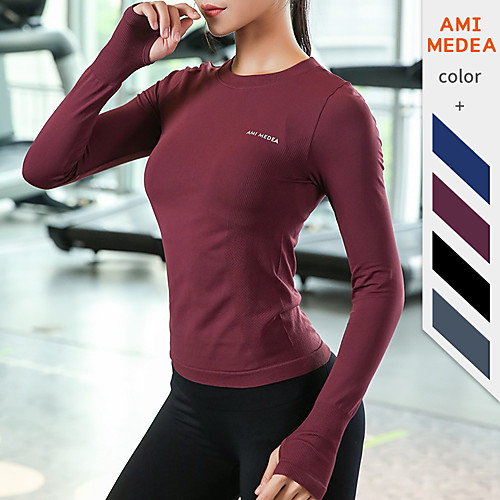

Women's Yoga Top Solid Color Black Burgundy Pink Blue Gray Yoga Running Fitness Tee / T-shirt Long Sleeve Sport Activewear Breathable Quick Dry Comfortable Stretchy