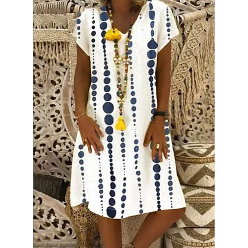 

Women's A-Line Dress Knee Length Dress - Short Sleeves Geometric Summer Elegant 2020 White S M L XL XXL XXXL XXXXL XXXXXL