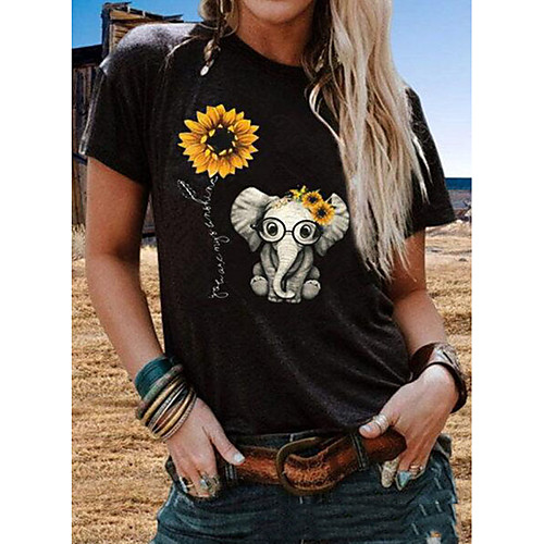 

Women's Graphic Sun Flower Print Loose T-shirt Basic Daily Wine / White / Black / Blue / Army Green / Green / Dark Gray / Navy Blue