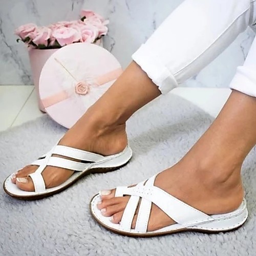 

Women's Sandals Summer Flat Heel Open Toe Daily PU Light Brown / Yellow / White