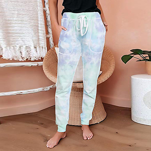 

Women's Sporty Holiday Weekend Chinos Pants - Print / Leopard Patchwork / Print / Drawstring Sports Blue Yellow Green S M L