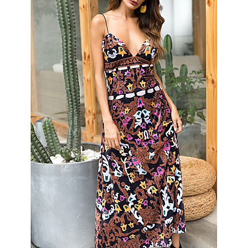 

Women's 2020 Brown Summer Dress Elegant A Line Floral M L