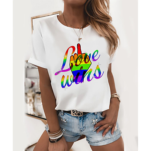 

Women's Rainbow Graphic Love Wins Print T-shirt Basic Casual / Daily White