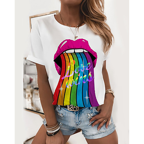 

Women's Rainbow Graphic Print T-shirt Basic Daily Yellow / Blushing Pink / Blue / White / Black