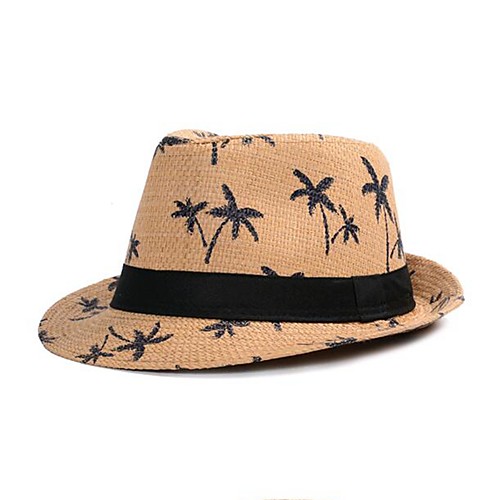 

Men's Basic Straw Bucket Hat - Floral Print Spring Summer Khaki White Navy Blue