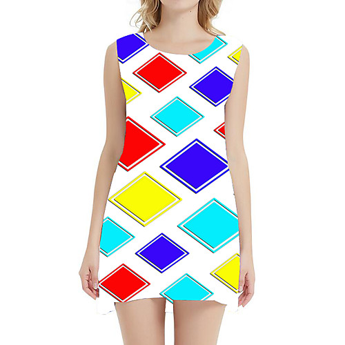 

Women's 2020 Blushing Pink Red Summer Dress 3D Print Sexy Daily Holiday A Line Geometric Print Patchwork S M