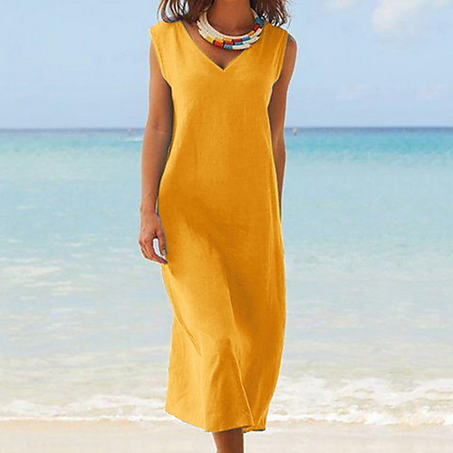 

Women's Yellow Army Green Dress A Line Solid Color S M