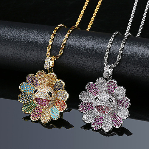 

AAA Cubic Zirconia Necklace Sunflower Statement Unique Design Trendy Hip Hop Copper Black Gold Silver Rainbow 60 cm Necklace Jewelry 1pc For Anniversary Street Festival