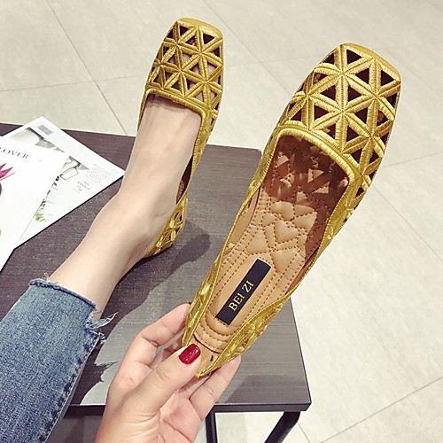 

Women's Loafers & Slip-Ons Summer Flat Heel Square Toe Daily PU Black / Yellow / Beige