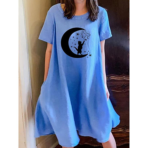 

Women's Shift Dress Knee Length Dress - Short Sleeves Print Summer Elegant 2020 Blue S M L XL XXL XXXL