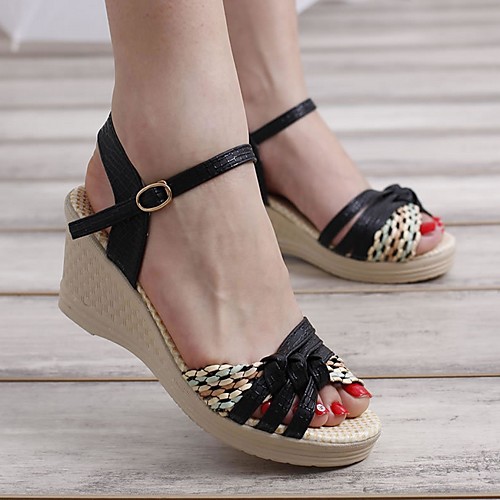 

Women's Sandals Summer Wedge Heel Open Toe Daily PU Purple / Blue / Black