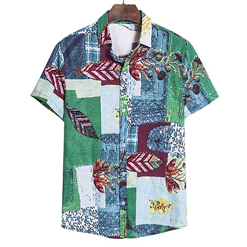 

Men's Floral Geometric Shirt Vintage Street chic Holiday Weekend Green