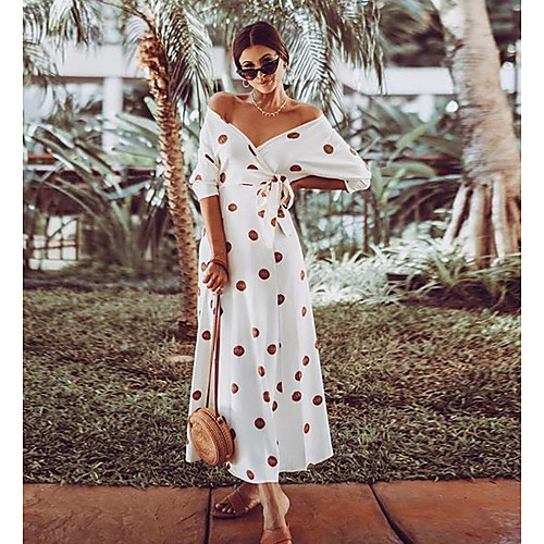 

Women's 2020 White Summer Dress Elegant Sheath Print S M