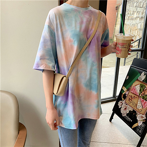 

Women's Daily Weekend Street chic T-shirt - Tie Dye Print Blushing Pink