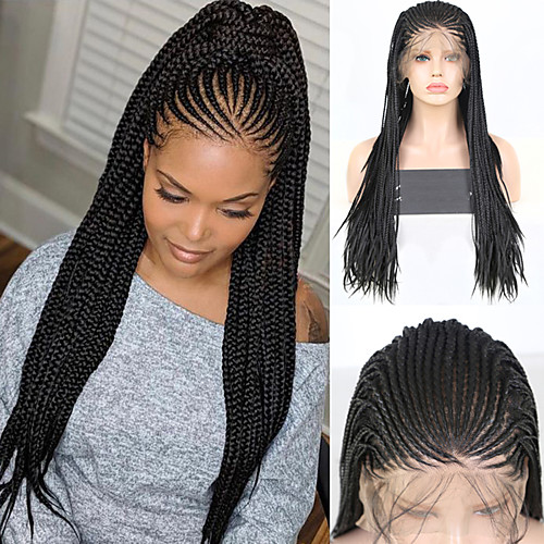 

Synthetic Lace Front Wig Box Braids Plaited Middle Part with Baby Hair Lace Front Wig Long Black#1B Synthetic Hair 18 24 inch Women's Women Synthetic Faux Locs Wig Black Pink