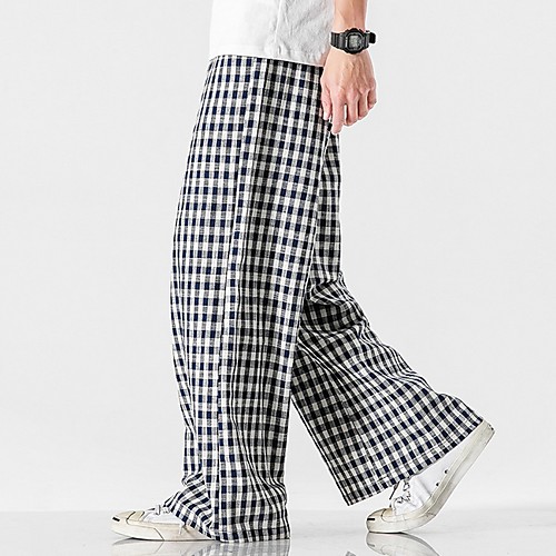 

Men's Sporty / Chinoiserie Chinos Pants - Plaid Drawstring Comfort Blue Black Gray US32 / UK32 / EU40 US34 / UK34 / EU42