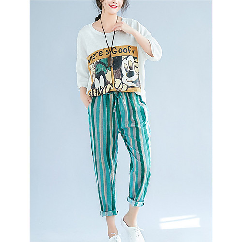 

Women's Active / Basic Harem Pants - Striped Blue Green L XXL