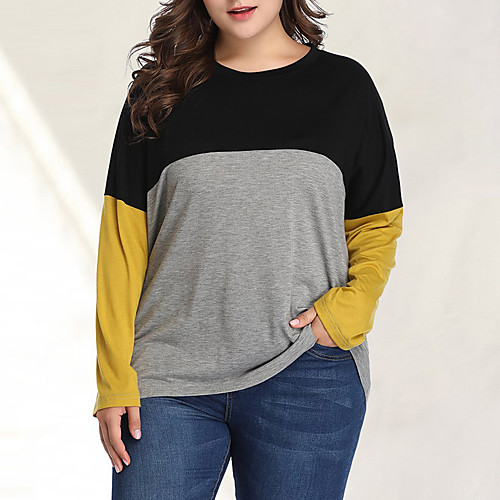 

Women's Daily Going out Basic / Street chic T-shirt - Color Block Patchwork Yellow