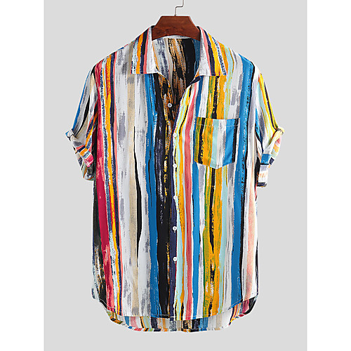 

Men's Rainbow Graffiti Print Shirt Tropical Hawaiian Holiday Casual / Daily Beach Classic Collar Blue / Red / Yellow / Short Sleeve